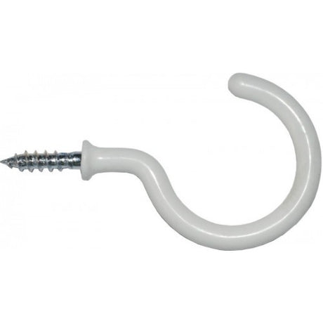Round white PVC cup hooks for stylish storage; 2" size, durable steel, set of 15, ideal for hanging mugs and organizing spaces.