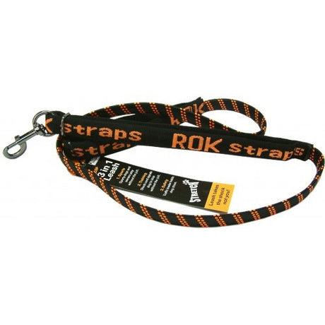 Dog Lead 'Rokstrap' in Green/Black, designed for small dogs 1-18kg, features shock absorption and durable nylon with brass snap hook.