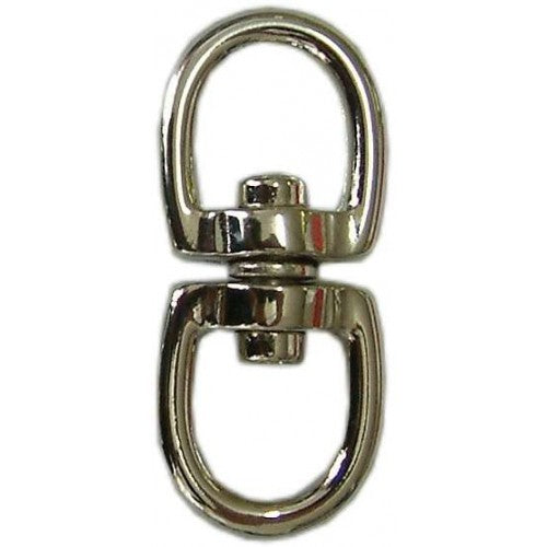 Nickel-plated swivel for dog chains, preventing tangles; versatile for workshops and outdoor use, 10mm x 48mm size.