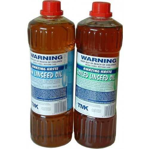 Raw Linseed Oil in a 1-Litre bottle, natural and additive-free, perfect for oil painting and wood finishing projects.