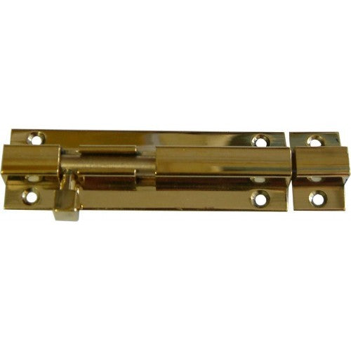 Polished brass socket bolts for doors, 50mm, corrosion-resistant, includes screws for easy installation.