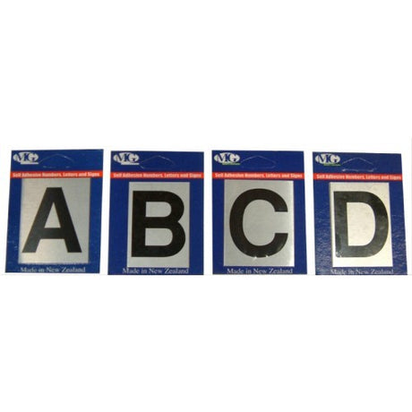 Self-adhesive 50mm aluminium letter D for mailboxes, displays, and posters, combining durability with modern style.