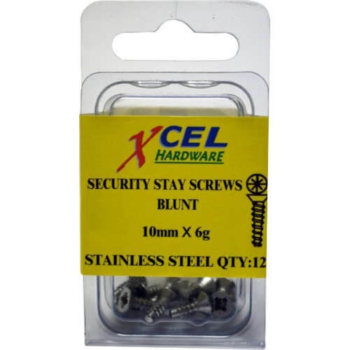 Stainless steel blunt stay screws, 6gx10mm, designed for securing windows without damaging glass panes.