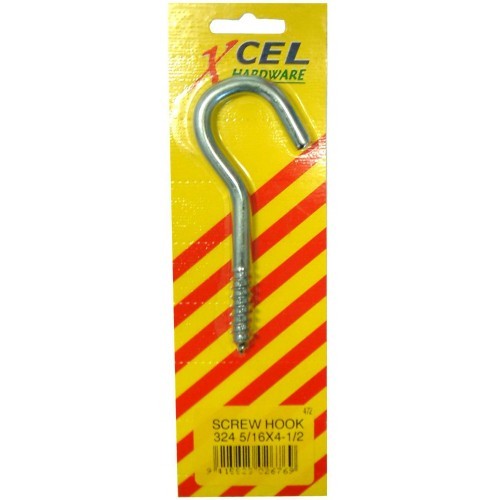 Durable 3/8 x 4-7/8 inch screw hooks for versatile hanging solutions in home decor, garden, and garage organization.