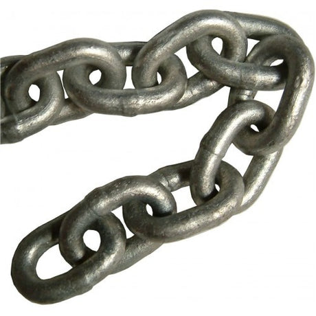 Durable 6mm galvanised short link chain, 1 meter long, with 53kg break load for reliable heavy-duty applications.