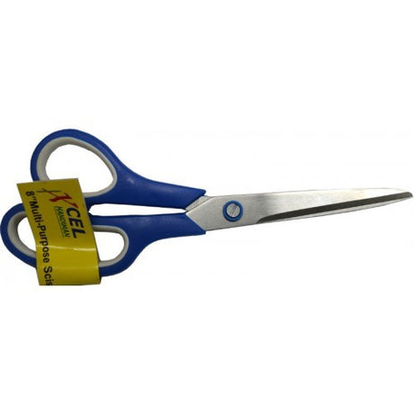 Xcel 8" multi-purpose scissors with stainless steel blades for precise cutting of paper, fabric, and more; ergonomic comfort grip.