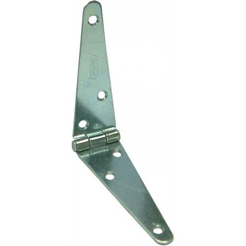 Zinc-plated 4-inch gate hinge strap designed for durability, rust resistance, and versatile applications in outdoor projects.