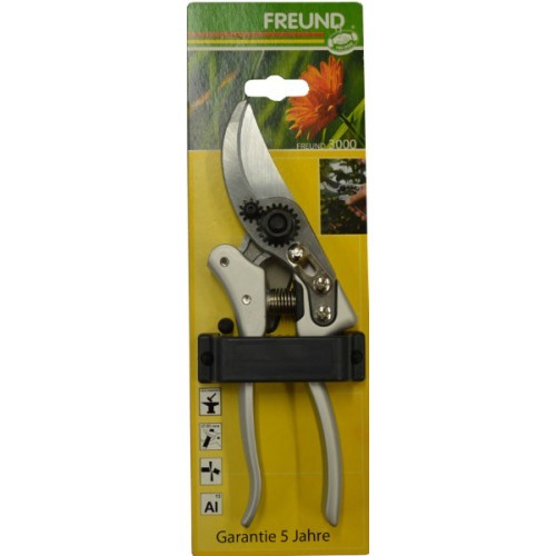 High-quality Freund 3000 pruning shear with forged alloy blade, ergonomic handle, and 20mm cutting capacity for precise gardening.