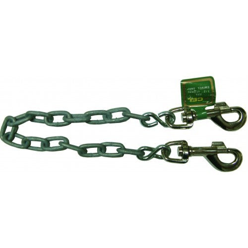 Durable 20-inch tie out chain with snap hooks for secure pet tethering and easy transport. Perfect for outdoor adventures.