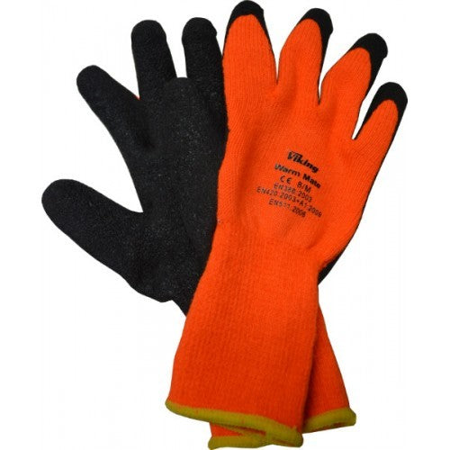 Viking Warm Mate Extra Large gloves in bright orange, 12 pairs, designed for warmth, durability, and high visibility in cold tasks.