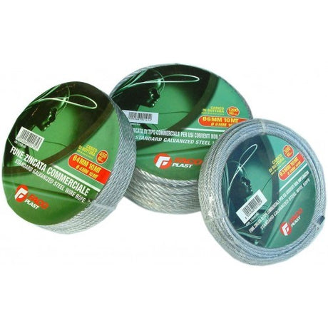 Wire Rope Faco Plast 6x12, 3mm x 10m coil, galvanized steel, 300kg strength for versatile home and workshop use.