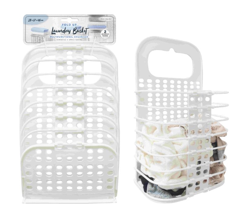 Stylish foldable laundry basket (28 x 17 x 46CM) for organizing clothes, lightweight and space-saving with sturdy handles.