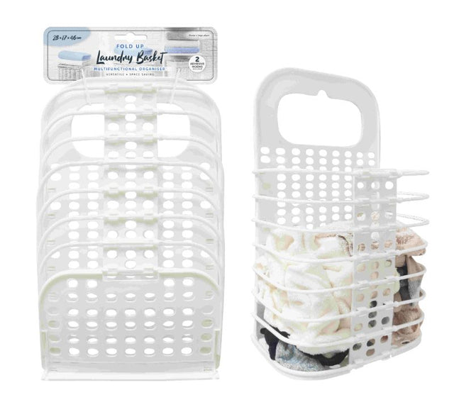Stylish foldable laundry basket (28 x 17 x 46CM) for organizing clothes, lightweight and space-saving with sturdy handles.