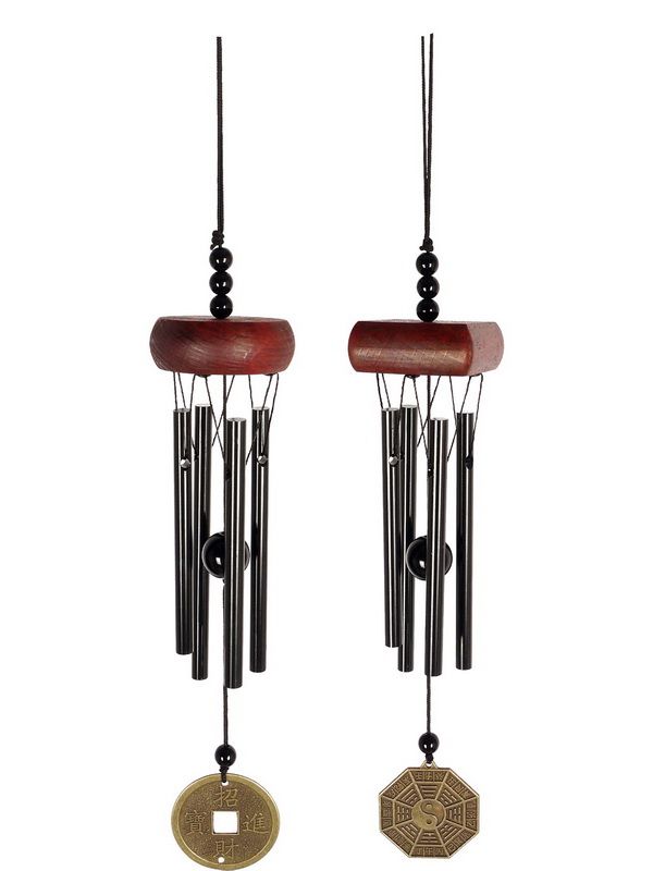 Set of 2 assorted Good Fortune Mini Chimes, crafted for soothing sounds and elegant home décor, promoting positivity.