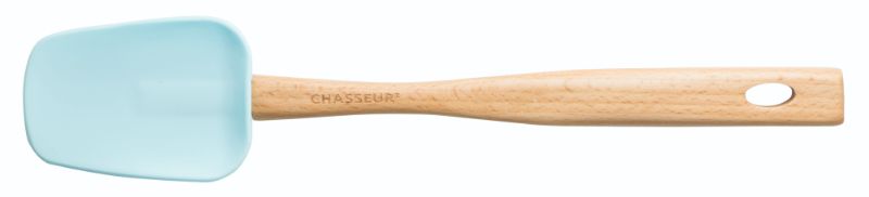 Chasseur Duck Egg Blue silicone spoon with beech wood handle, perfect for cooking and protecting cookware.