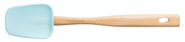 Chasseur Duck Egg Blue silicone spoon with beech wood handle, perfect for cooking and protecting cookware.