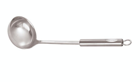 Chasseur Soup Ladle in stainless steel, featuring an elegant handle, perfect for serving soups and stews.