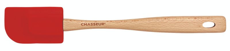 Red Chasseur Medium Spatula with ergonomic wood handle; perfect for stirring, scraping, and serving without damaging cookware.