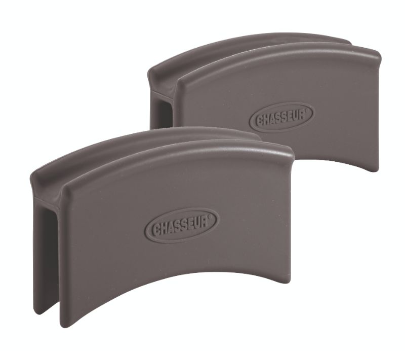 Grey Chasseur pot handle holders (set of 2) designed for secure, stylish handling of cast iron cookware.