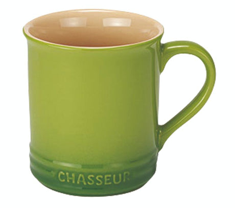 Vibrant 350ml apple-colored stoneware mug, perfect for hot/cold drinks, soups, and desserts; microwave and oven safe.