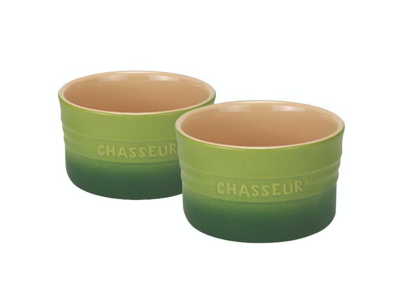 Set of 2 vibrant apple-colored stoneware ramekins for baking, serving, and storing individual dishes elegantly.