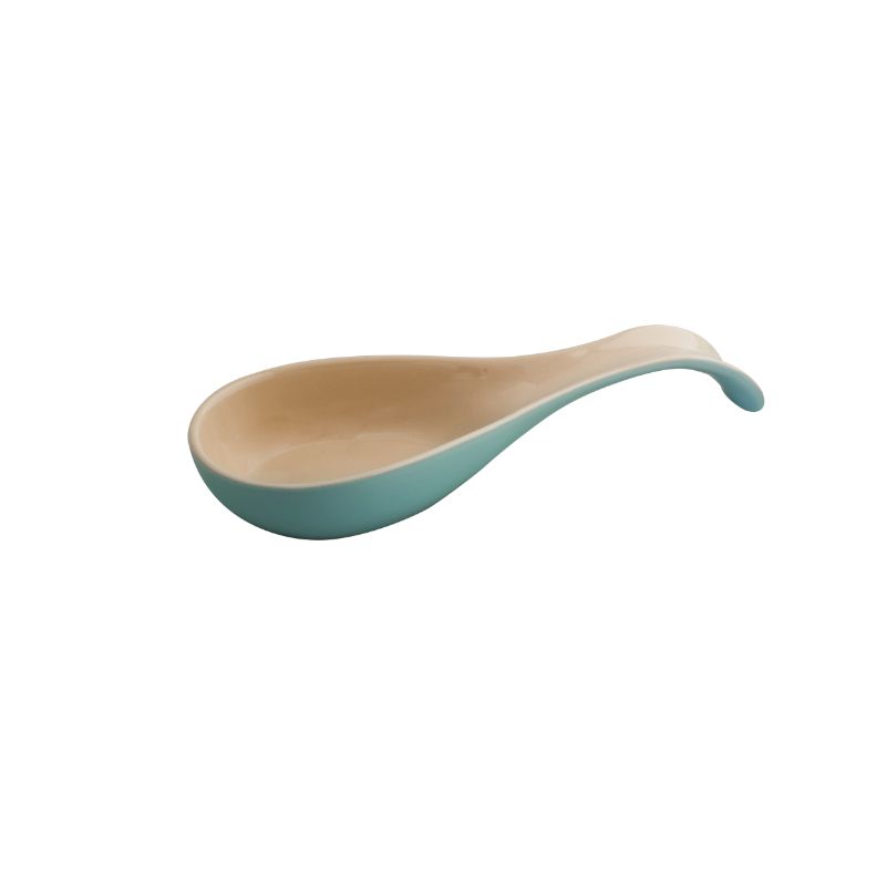 Chasseur Duck Egg Blue Spoon Rest, stylish stoneware for mess-free cooking and easy cleaning, complements any kitchen.