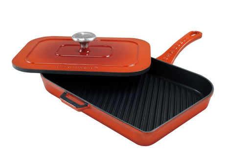 Panini Press in Inferno Red, 28cm, perfect for grilling paninis and meats with even heat distribution and stylish design.