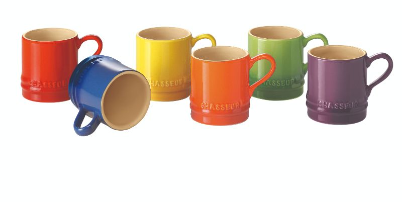 Assorted stoneware Petit Cups (100ml, set of 6) in vibrant colors, perfect for espresso, tea, and desserts.