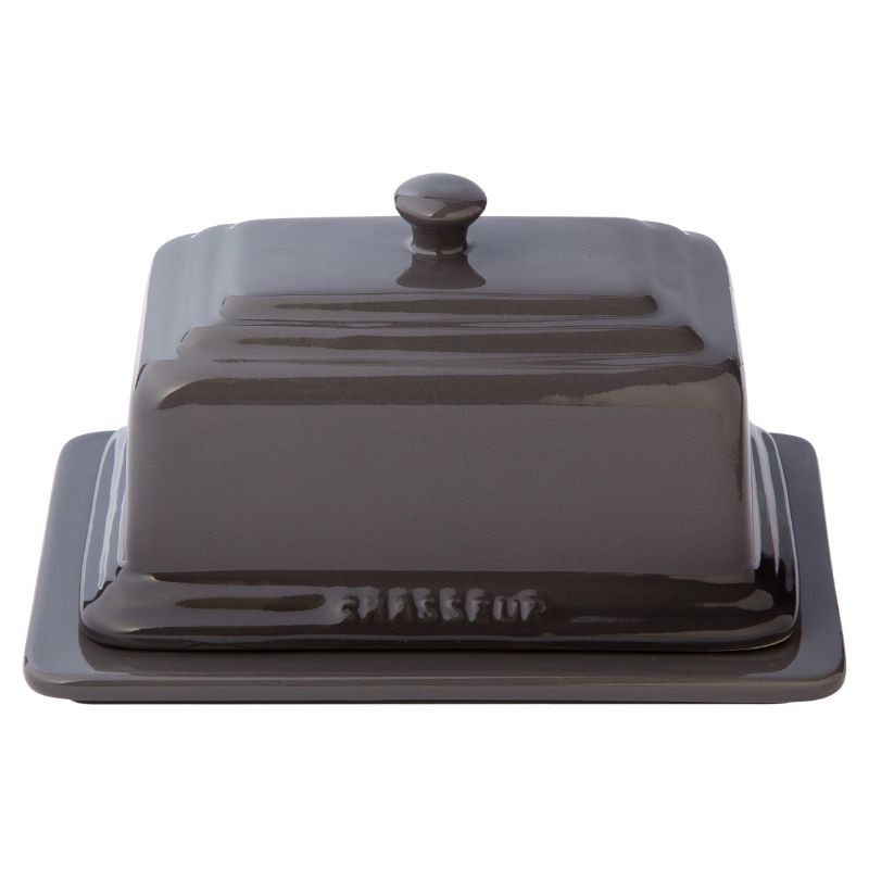 Chasseur Butter Dish in Caviar and Grey, elegantly stores butter while enhancing your kitchen decor and dining experience.