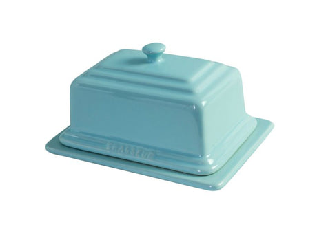 Elegant Duck Egg Blue Chasseur Butter Dish in stoneware, perfect for storing and serving butter, microwave and oven safe.