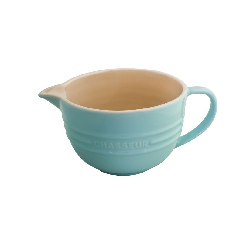 Chasseur 1.5L Mixing Jug in Duck Egg Blue, perfect for cooking and baking with a user-friendly spout and stunning design.