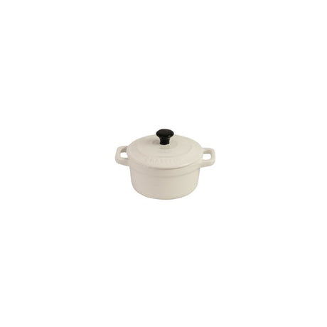 Mini Cocotte in Antique Cream, 10cm, versatile stoneware for serving individual portions, oven-safe, microwave, and dishwasher friendly.