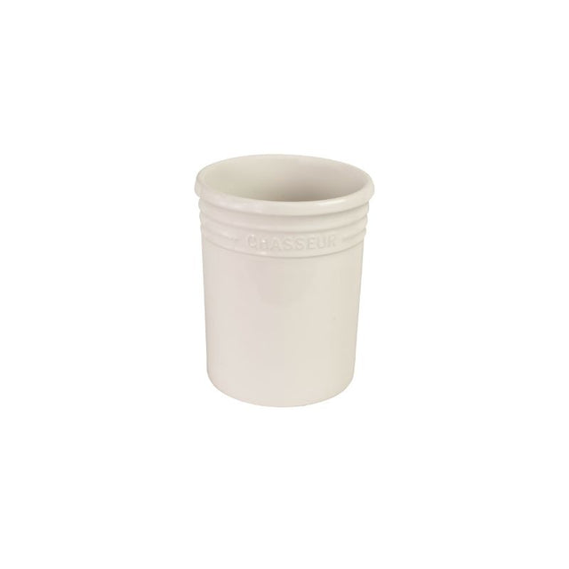 Chasseur La Cuissn utensil jar in antique cream, 17cm, stylishly organizes kitchen tools with stoneware durability.