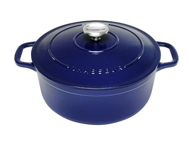 Round French Oven in stunning blue, 24cm/4L, perfect for slow cooking and stylish serving. Crafted in France with sustainability in mind.