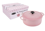 Pastel pink 24cm Chasseur casserole in Cherry Blossom, perfect for stylish cooking and serving meals, oven-safe and unique.