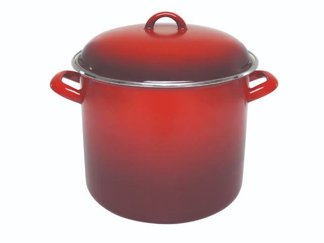 Red Chasseur 24cm enamel stock pot, ideal for cooking pasta, stews, and stocks with even heat distribution and wide handles.