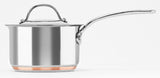 Elegant Chasseur Le Cuivre 1.9L saucepan with lid, featuring a copper core for superior heating and stylish stainless steel exterior.