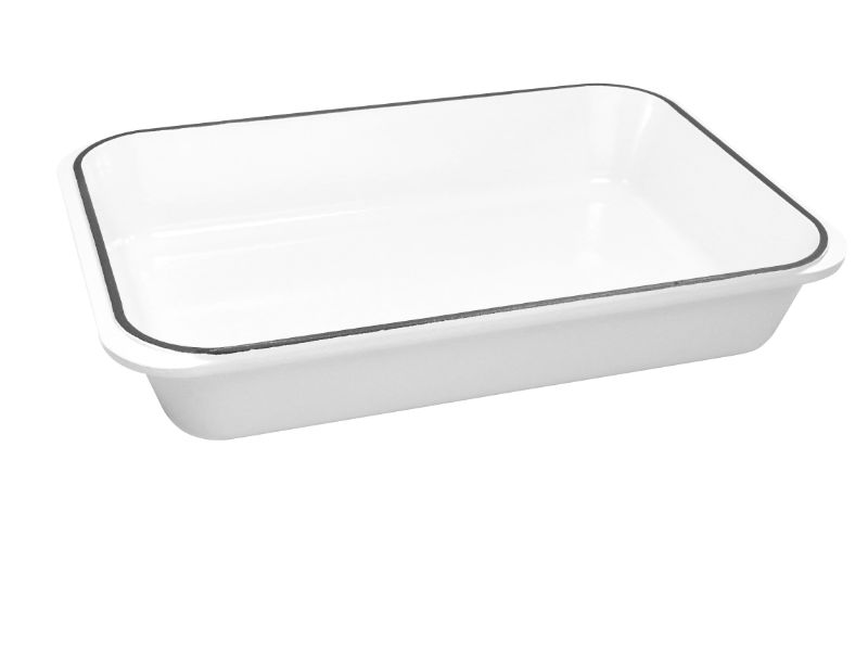 Rectangular 40cm roasting pan in brilliant white, ideal for roasting, baking, and even stovetop caramelization.