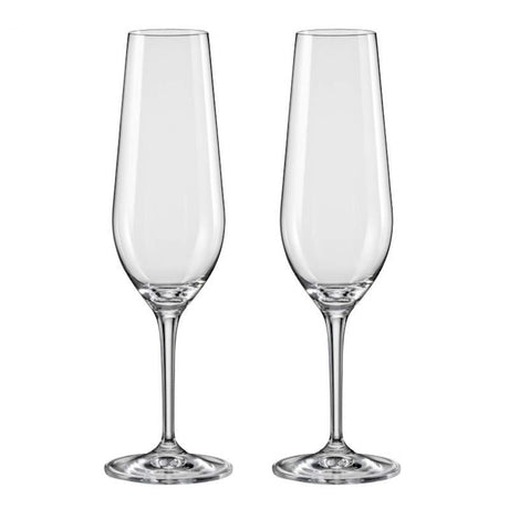 Elegant set of 2 Bohemia Amoroso flutes, 200ml each, crafted from fine crystal for celebrating special moments.