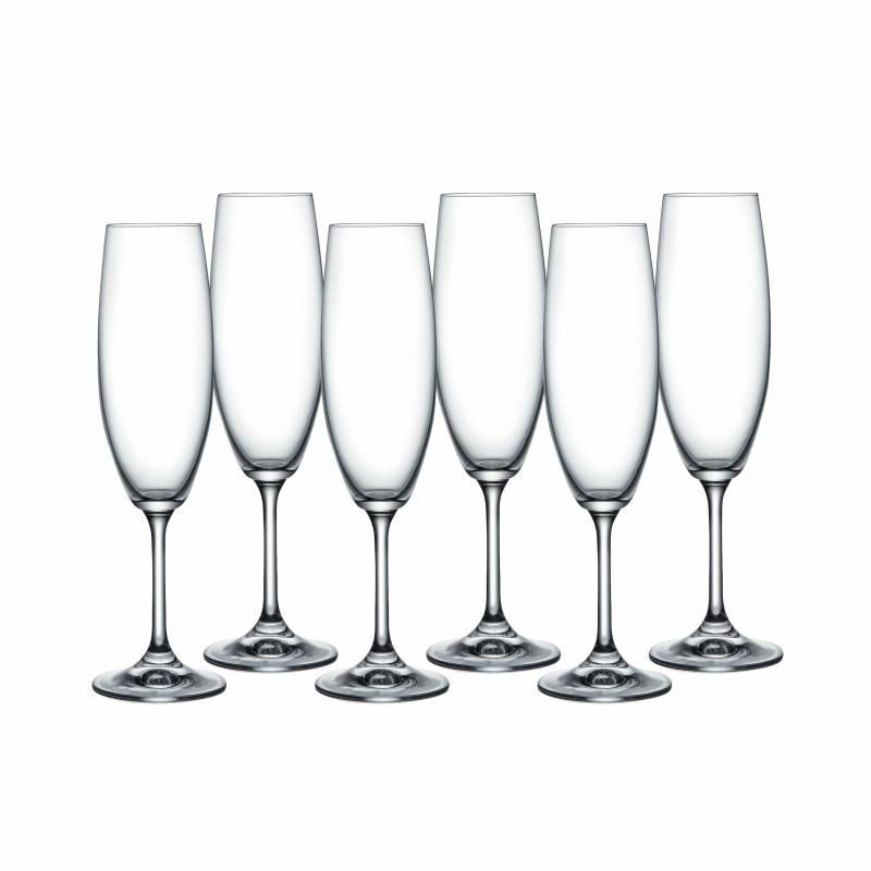 Set of 6 Bohemia Lara 220ml champagne flutes, crafted from lead-free crystalline glass for elegant sipping and style.