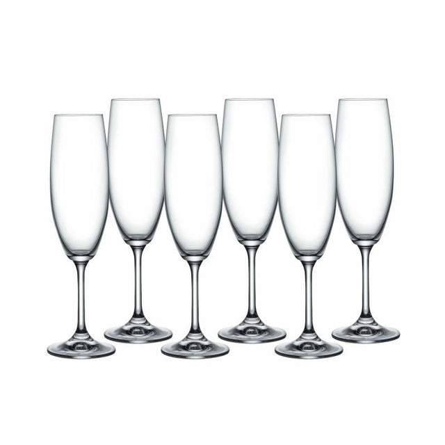 Set of 6 Bohemia Lara 220ml champagne flutes, crafted from lead-free crystalline glass for elegant sipping and style.