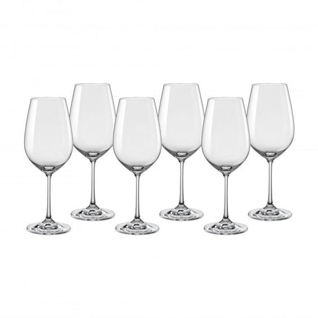 Set of 6 elegant 450ml lead-free crystal red wine glasses with a bell-shaped design for enhancing aroma and oxidation.