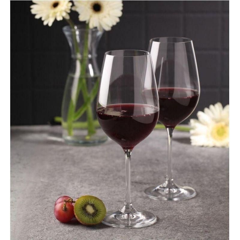 Set of 6 elegant 450ml lead-free crystal red wine glasses with a bell-shaped design for enhanced aroma and oxidation.