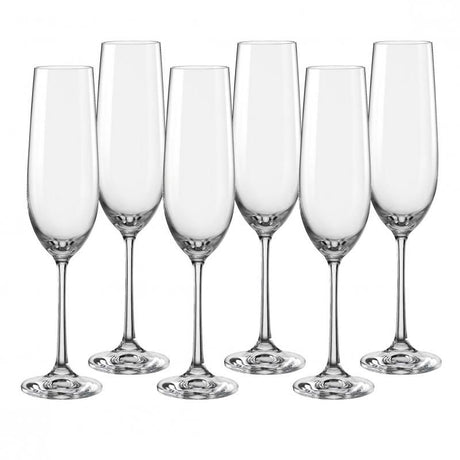 Set of 6 Bohemia Viola champagne flutes, crafted from lead-free crystal for elegant celebrations and enhancing your favorite sparkling wines.