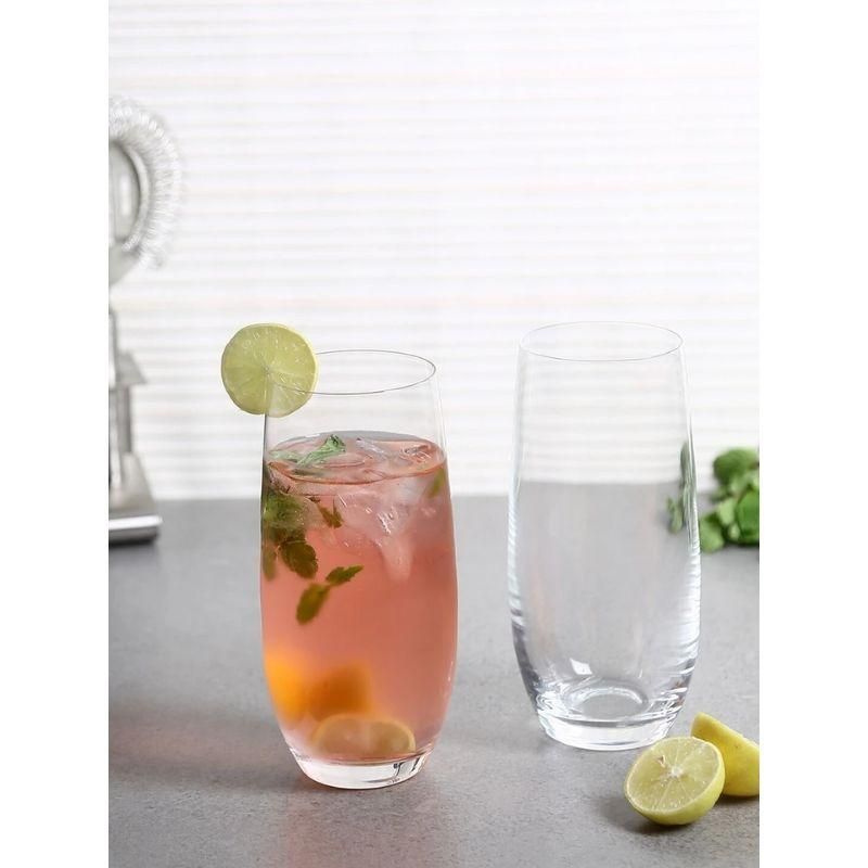 Elegant set of 6 highball glasses in semi-closed club shape, crafted from lead-free crystal, perfect for various beverages.