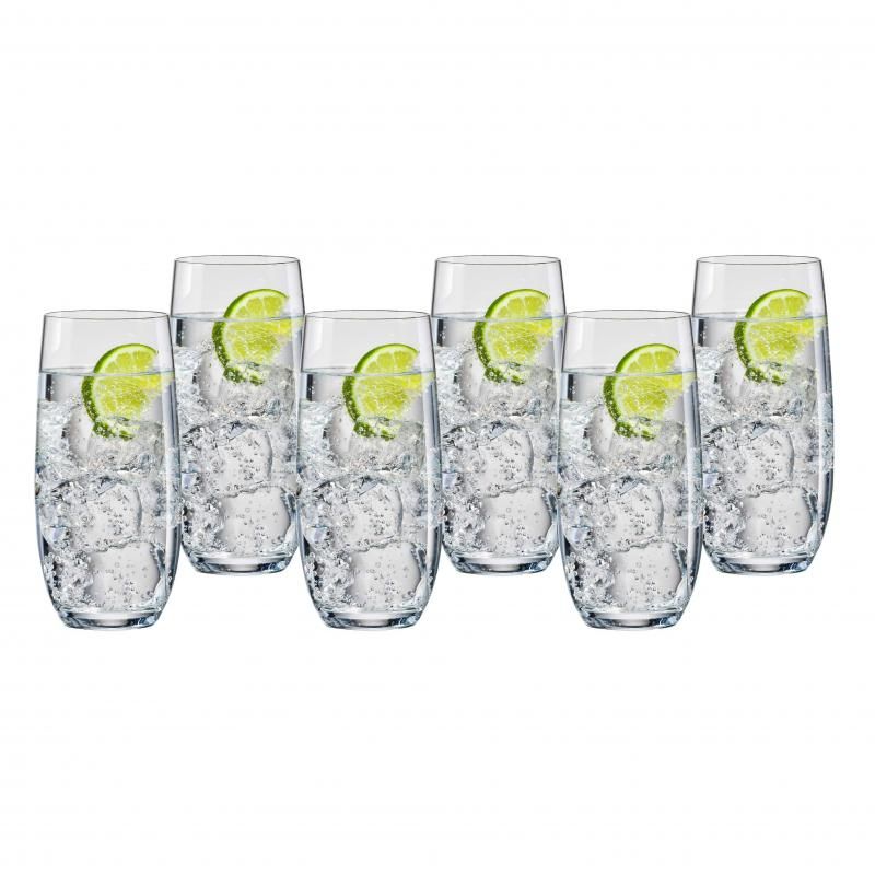 Set of 6 elegant, lead-free crystal highball glasses, 350ml, perfect for soft drinks and smoothies, with durable design.