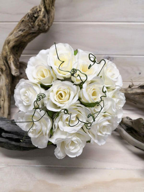 Artificial cream rose bouquet with 12 lifelike 9-inch roses, perfect for effortless decor and allergy-friendly gifting.