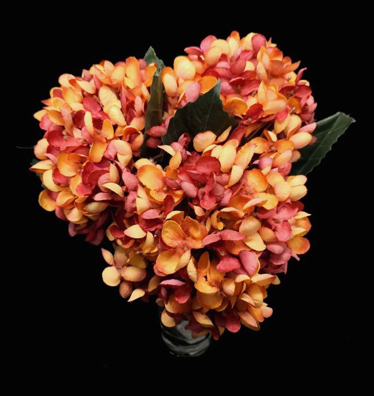 Vibrant orange artificial hydrangea bundle, perfect for adding color and elegance to any home decor or event.