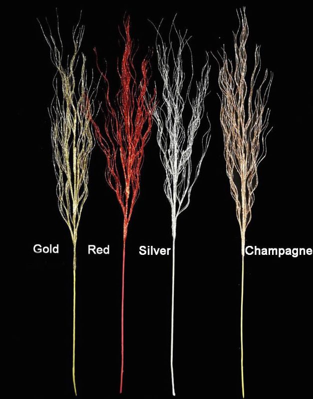 Gold artificial twig willow spray with glitter, ideal for elegant floral arrangements and decor enhancements.