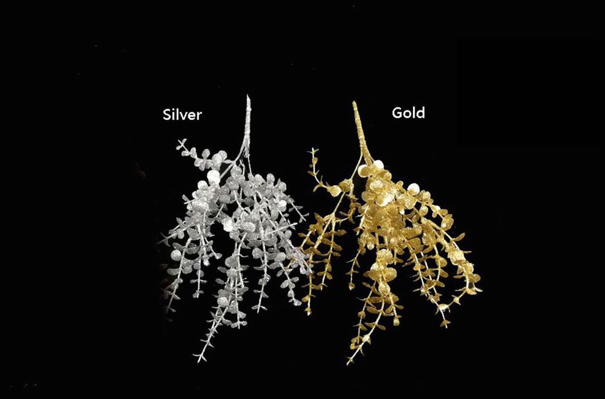 Stunning gold artificial eucalyptus bush, perfect for elegant decor, floral arrangements, and luxurious accents.